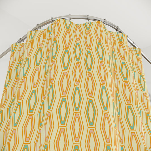 Mid Century Modern Yellow Shower Curtain, Mid-Century Modern Bathroom, Retro Geometric Shower Curtain, 50s MCM Decor, Vintage 60s Decor