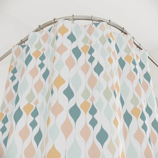 Mid Century Modern Shower Curtain, Abstract Mid-Century Modern Retro Pastel Geometric Shower Curtain, 50s MCM Decor, Vintage 60s Bathroom