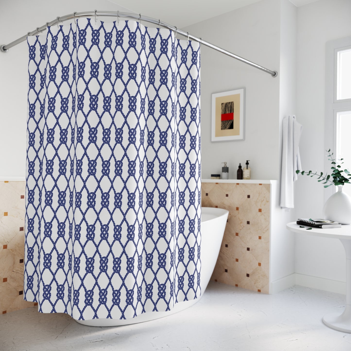 Nautical Rope Shower Curtain, Coastal Bathroom, Ocean Decor, Coastal Bathroom Accessories Beach House Decor Nautical Pattern Shower Curtain
