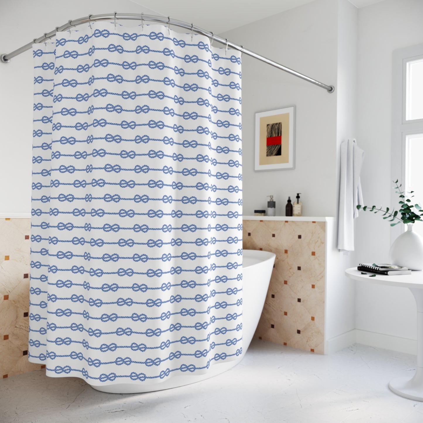Nautical Rope Shower Curtain, Coastal Decor, Ocean Decor, Coastal Bathroom Accessories Beach House Decor Nautical Pattern Shower Curtain