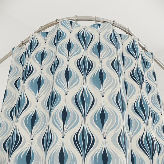 Mid Century Modern Shower Curtain, Blue Gray Mid-Century Modern Retro Geometric Shower Curtain, 50s MCM Decor, Vintage 60s Bathroom