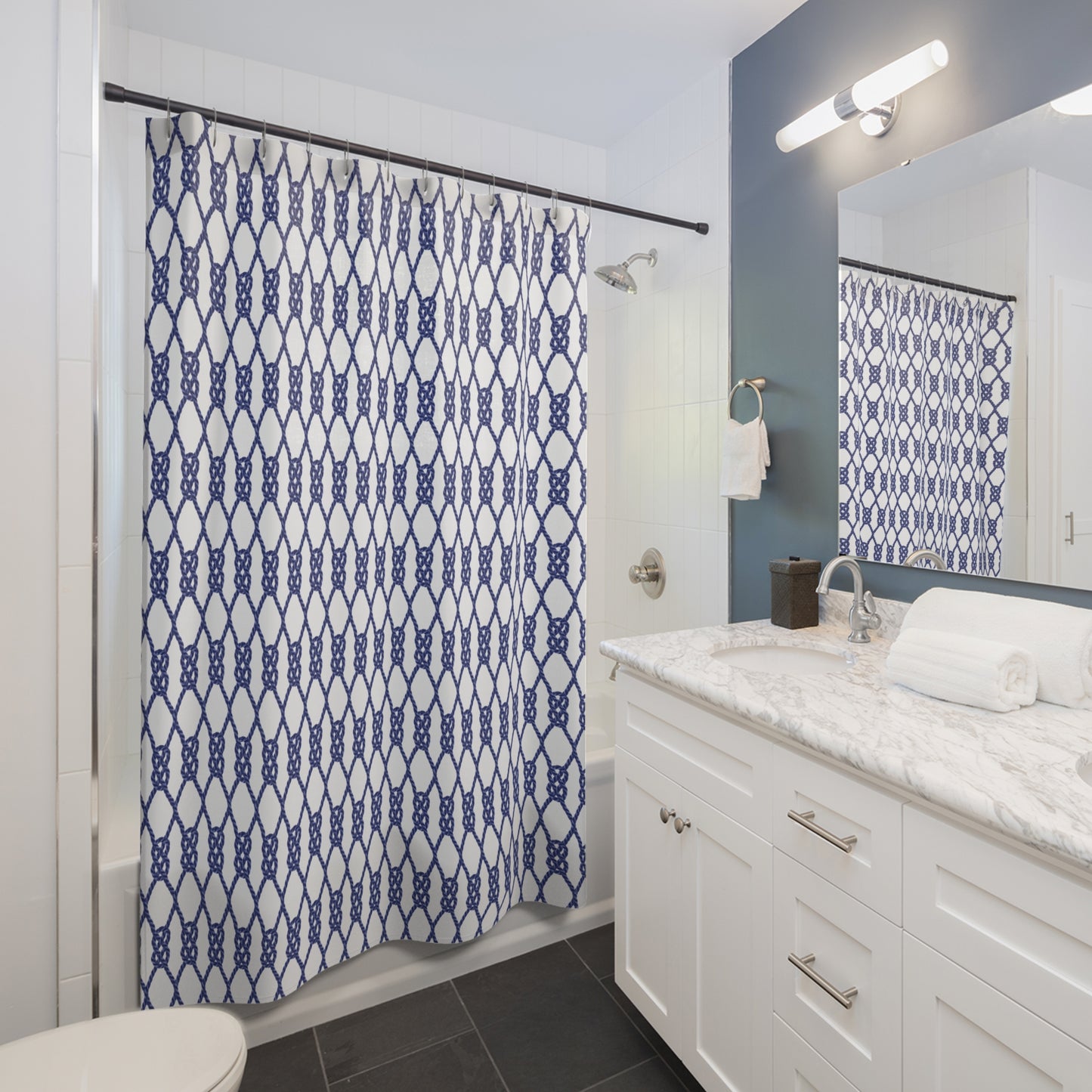 Nautical Rope Shower Curtain, Coastal Bathroom, Ocean Decor, Coastal Bathroom Accessories Beach House Decor Nautical Pattern Shower Curtain