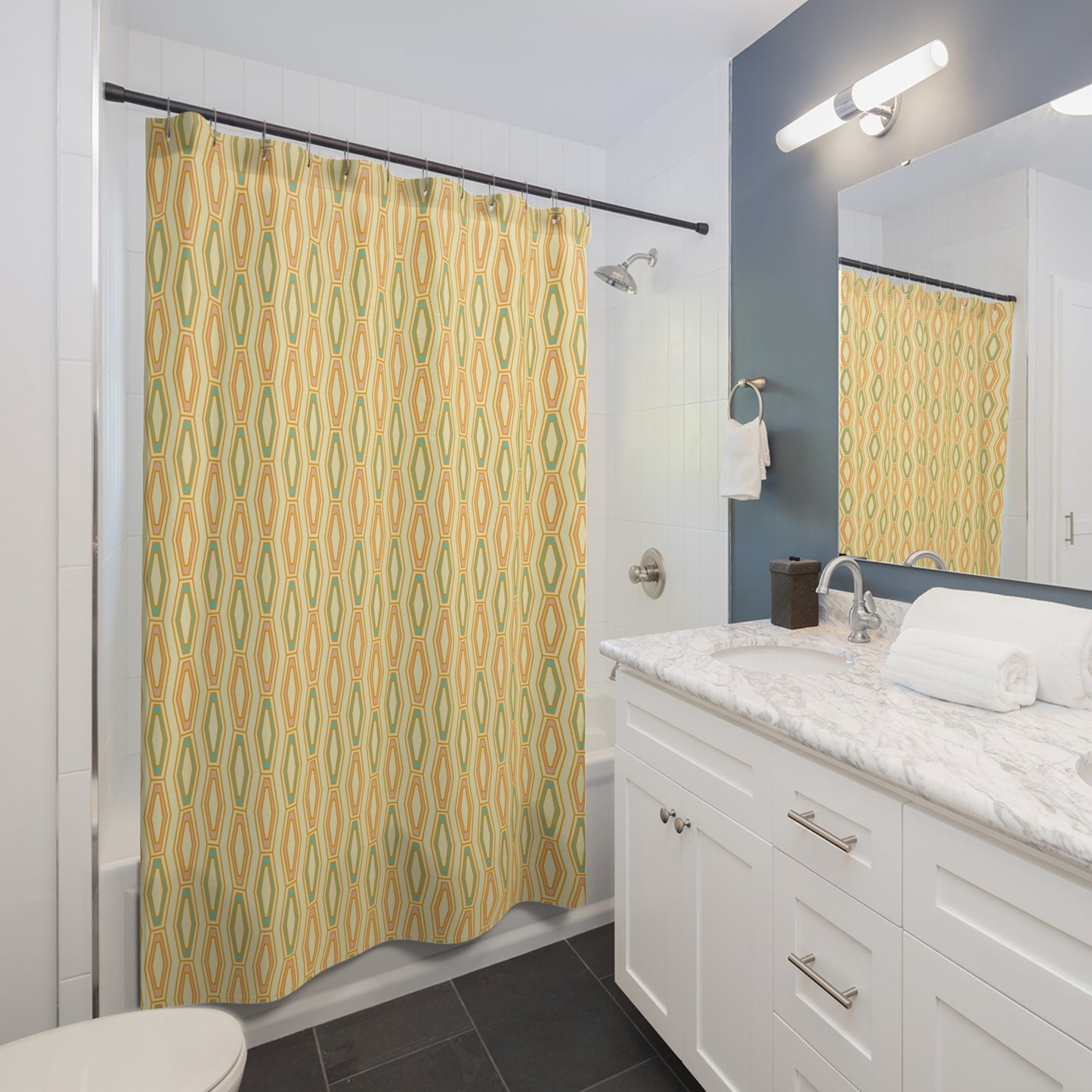 Mid Century Modern Yellow Shower Curtain, Mid-Century Modern Bathroom, Retro Geometric Shower Curtain, 50s MCM Decor, Vintage 60s Decor